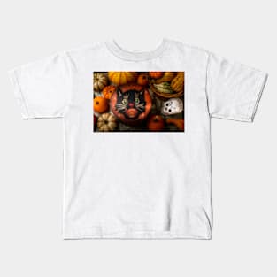 Cat Box With Pumpkins And Skull Kids T-Shirt